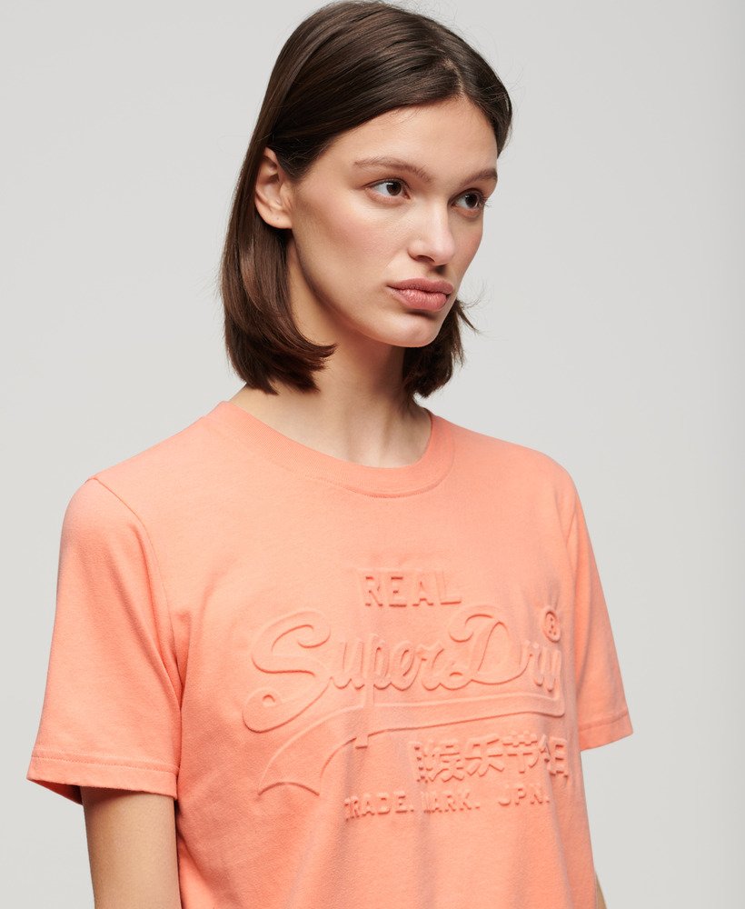 relaxed t-shirt met reliëf in papaya punch roze