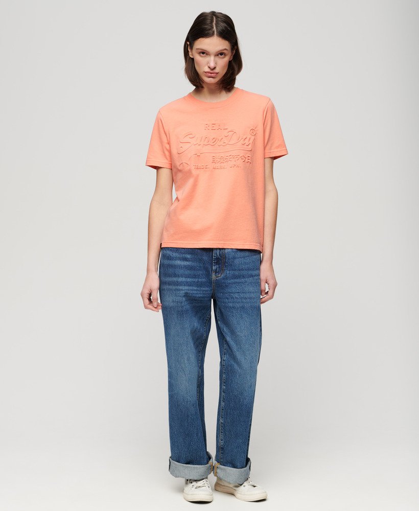 relaxed t-shirt met reliëf in papaya punch roze