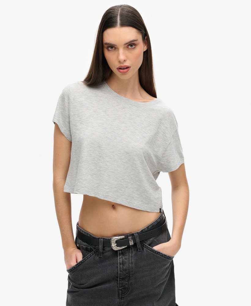 slouchy cropped t-shirt in pepper grey marl