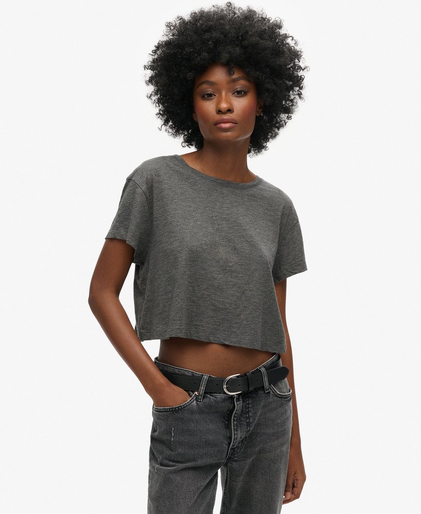 slouchy cropped t-shirt in cosmo grey marl