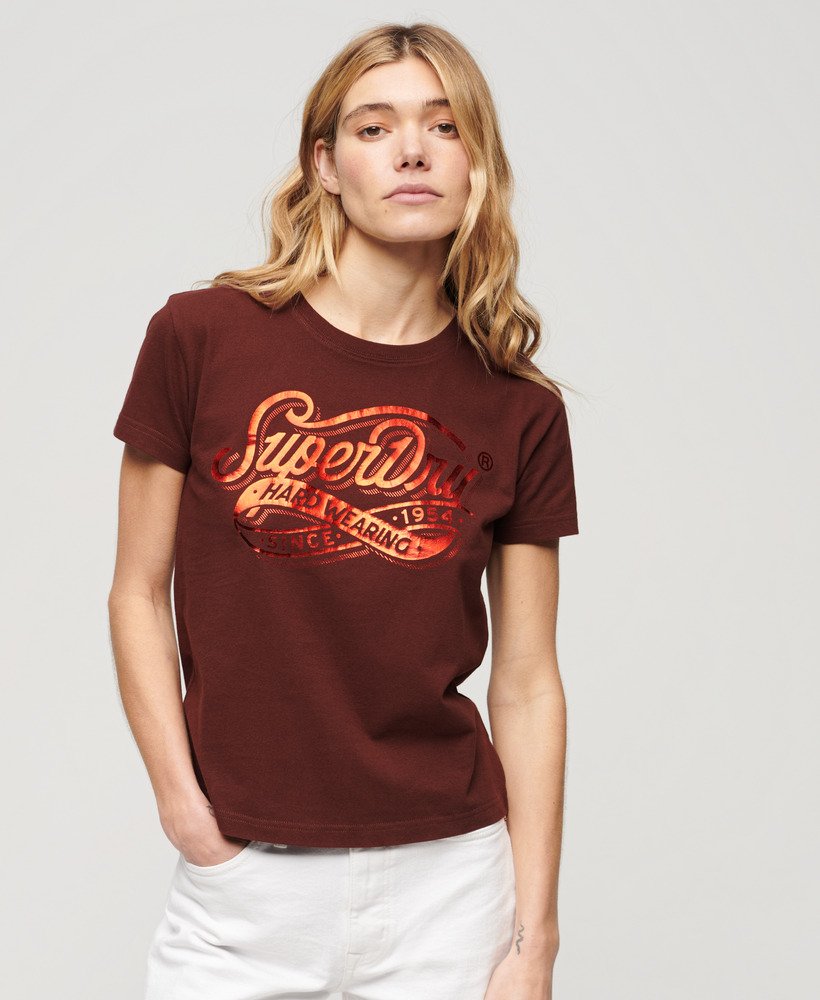 foil workwear getailleerd t-shirt in bitter chocoladebruin