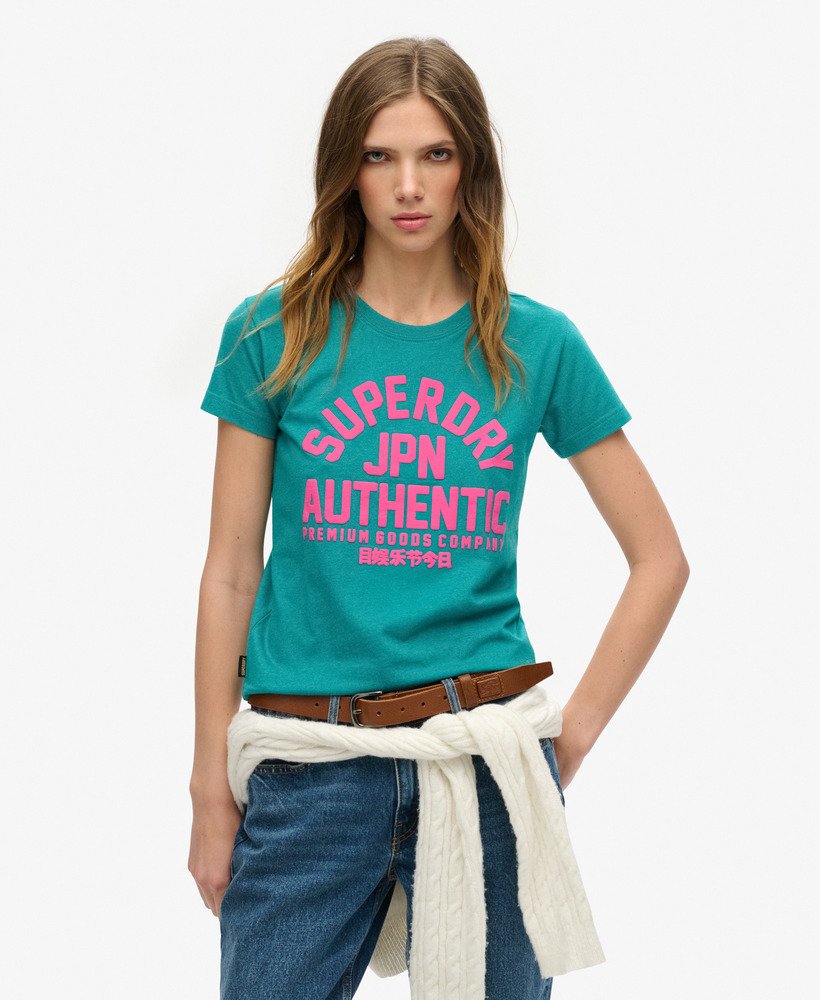 getailleerd t-shirt met puffprint in oceaangroen gemêleerd