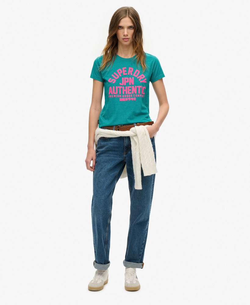 getailleerd t-shirt met puffprint in oceaangroen gemêleerd