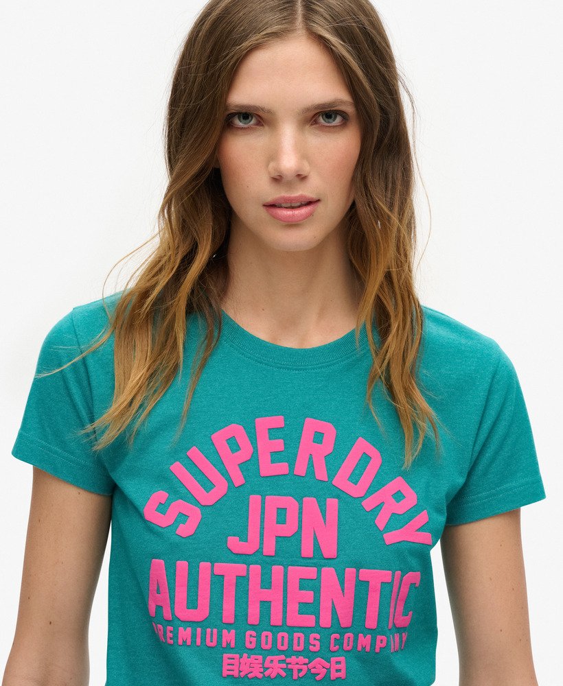 getailleerd t-shirt met puffprint in oceaangroen gemêleerd
