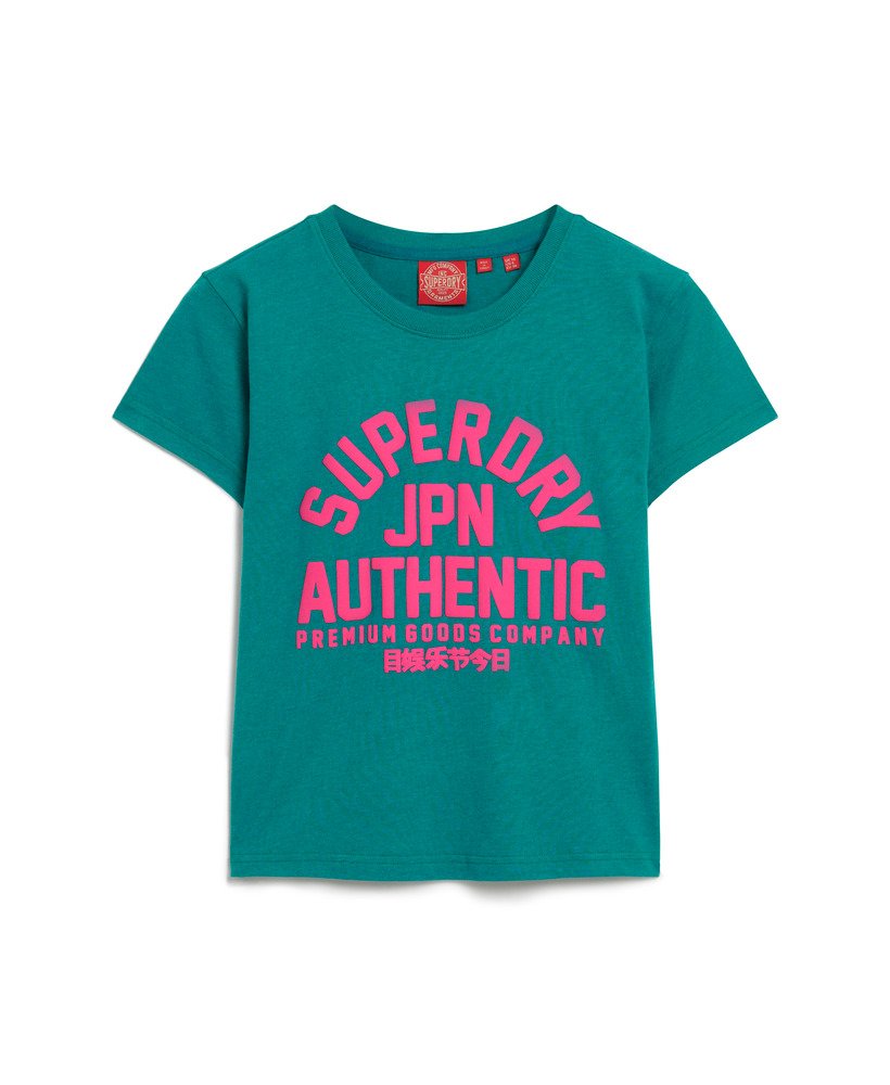 getailleerd t-shirt met puffprint in oceaangroen gemêleerd