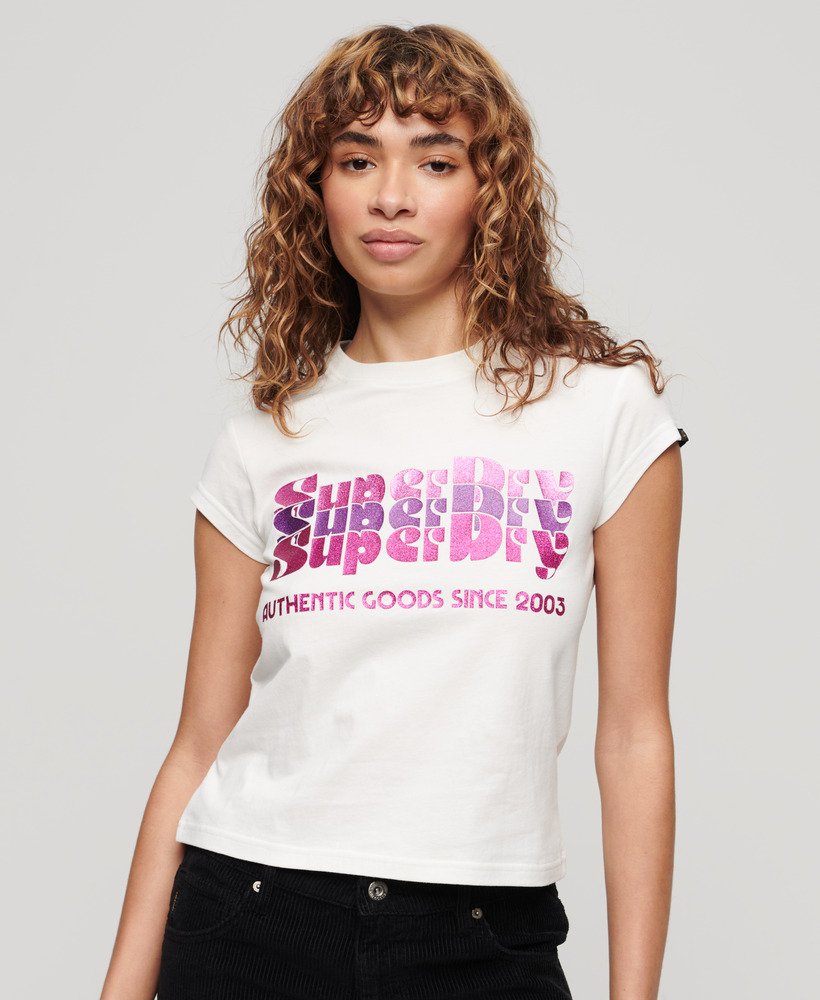 retro glitterlogo t-shirt in ecru