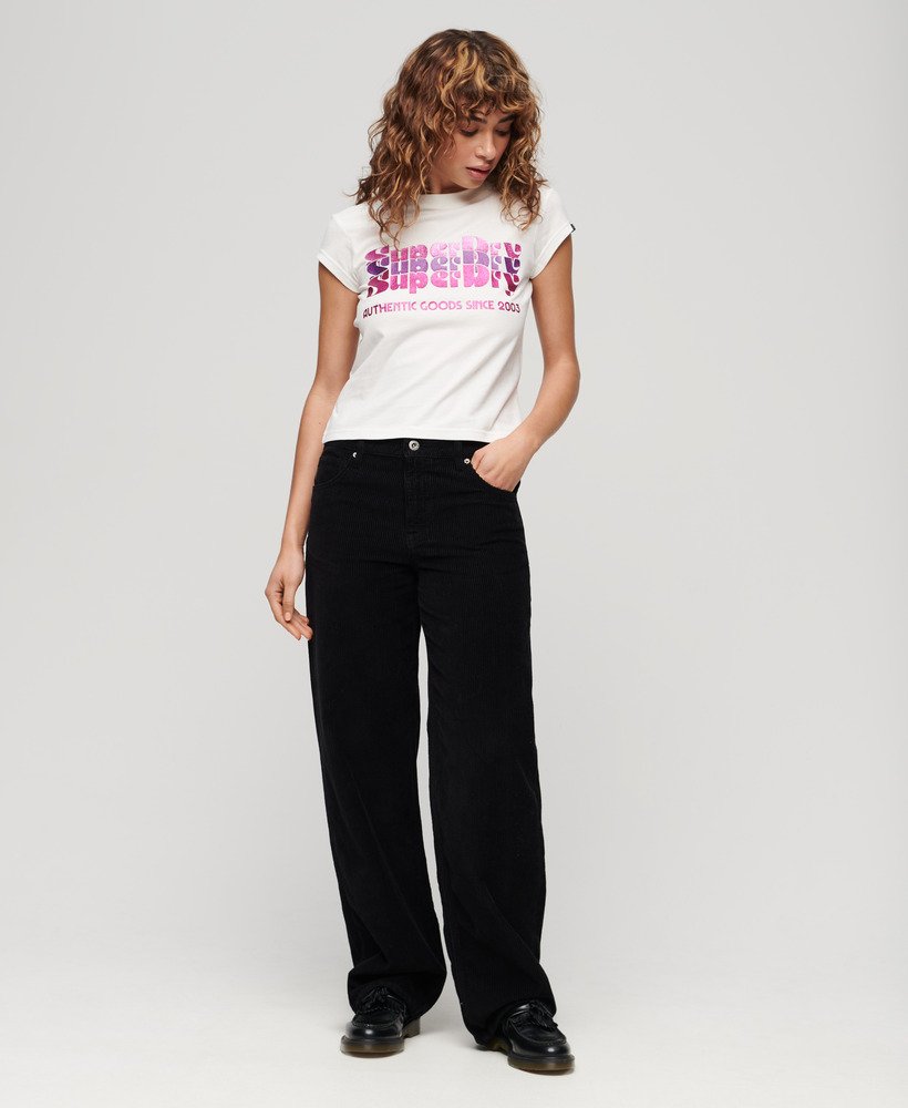 retro glitterlogo t-shirt in ecru