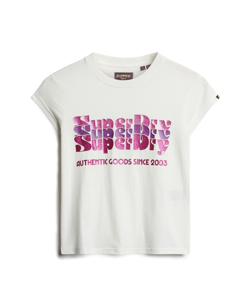 retro glitterlogo t-shirt in ecru