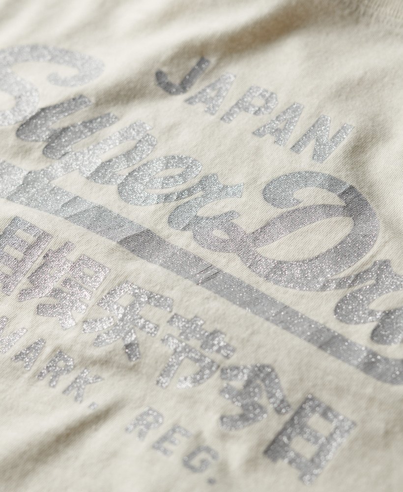 relaxed t-shirt met metallic logo in crèmekleurige slubstof.