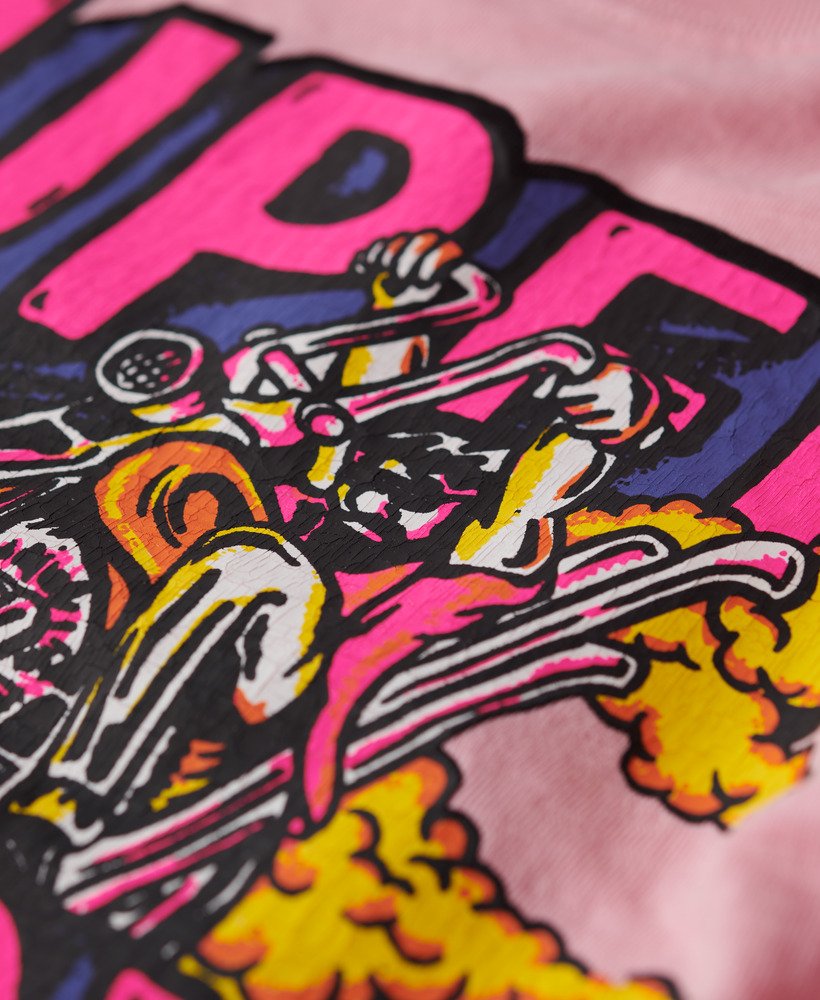 neon motor graphic fitted t-shirt in romance rose pink slub