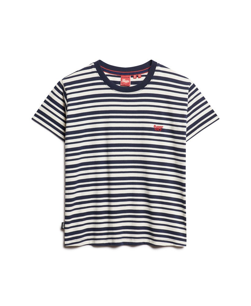 essential logo gestreept getailleerd t-shirt in een diepblauwe streep