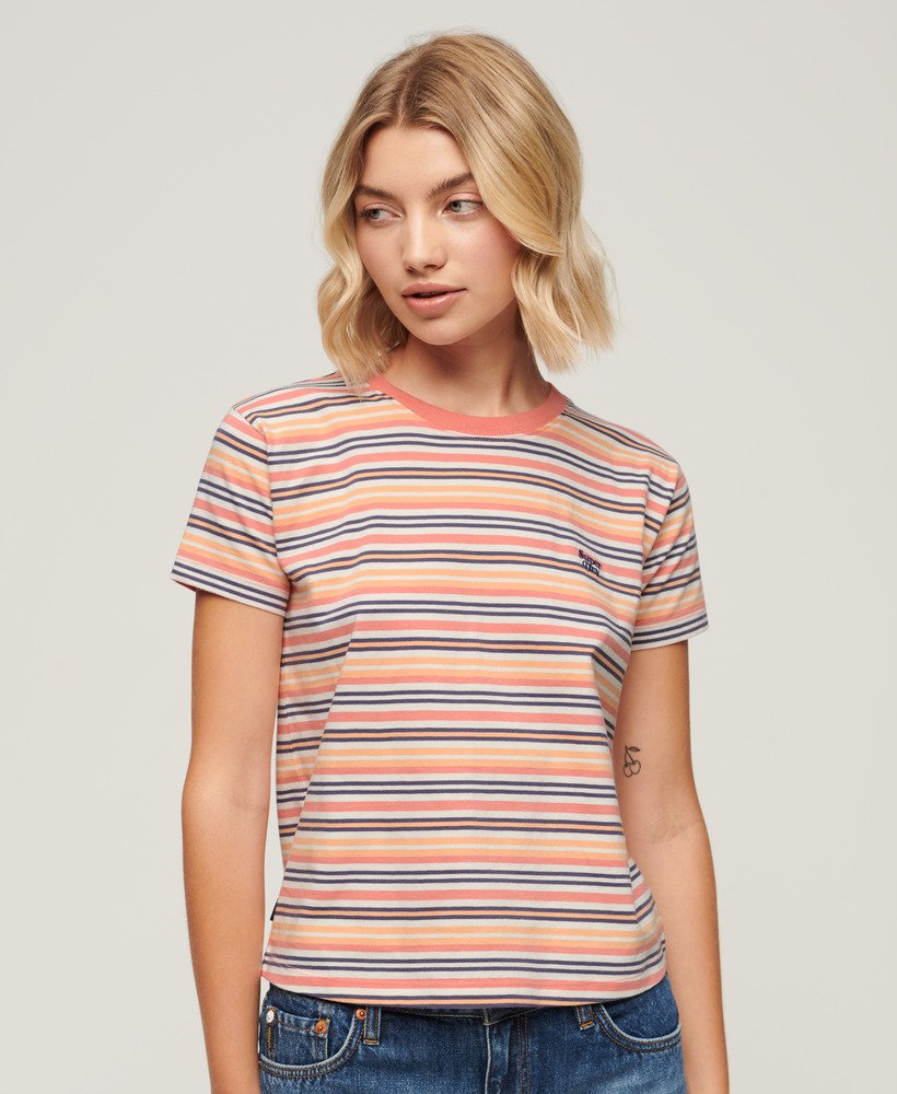 essential logo getailleerd t-shirt met strepen in sunset coral stripe