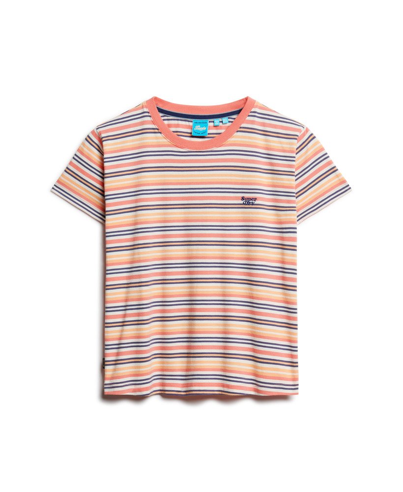 essential logo getailleerd t-shirt met strepen in sunset coral stripe