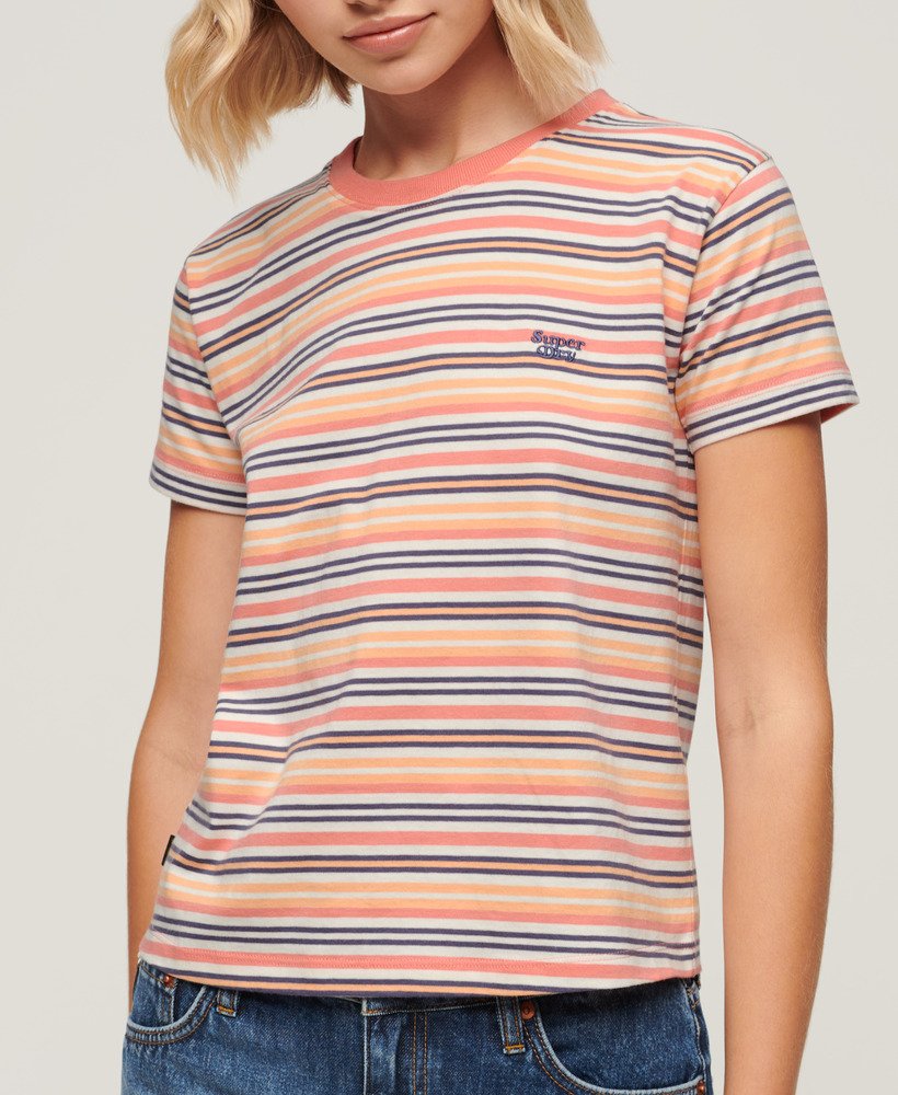 essential logo getailleerd t-shirt met strepen in sunset coral stripe