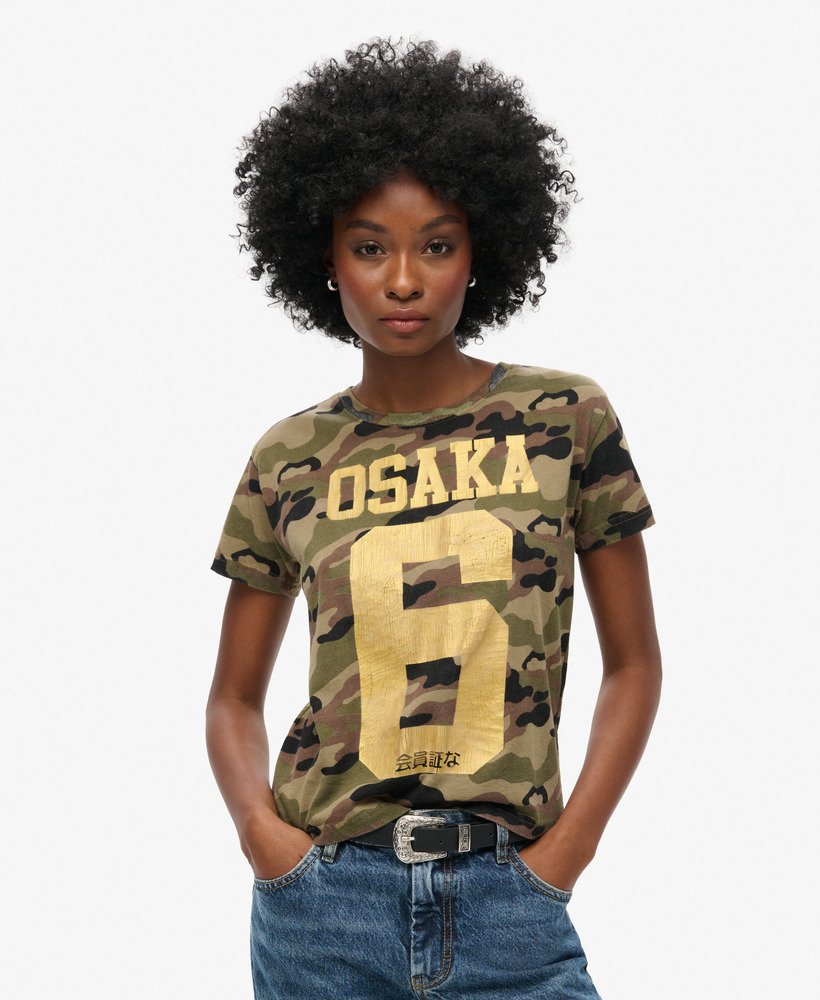 osaka 6 camo 90s t-shirt in mosgroen kaki