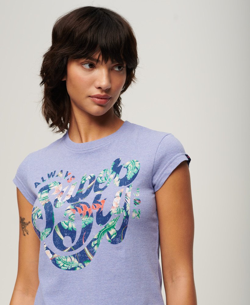 t-shirt met bloemenprint en korte mouwen in gemêleerd paars.