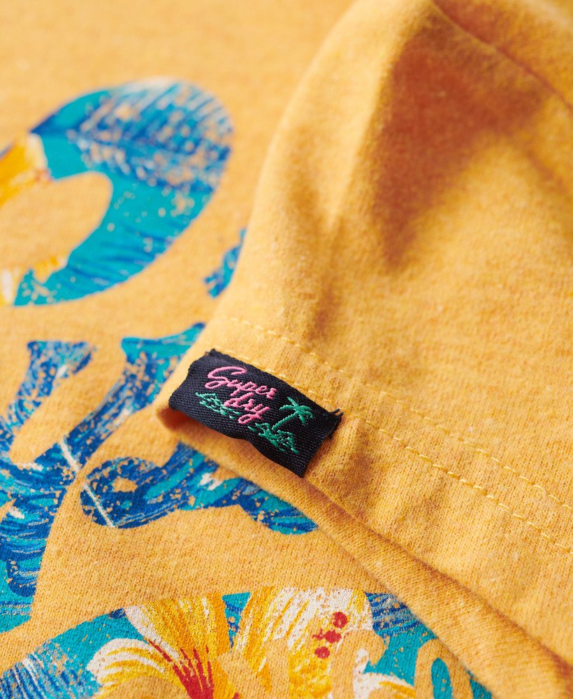 t-shirt met bloemenprint en korte mouwen in ambergeel gemêleerd