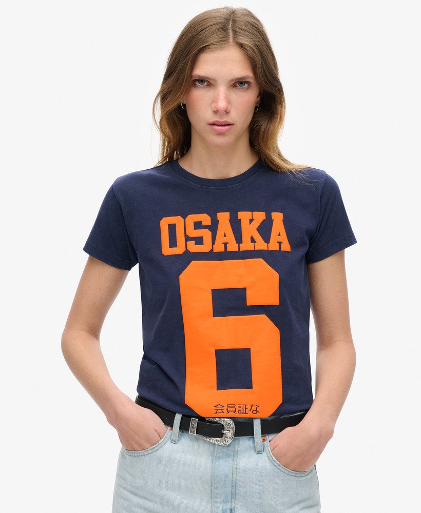 osaka 6 t-shirt met puffprint in diepblauw