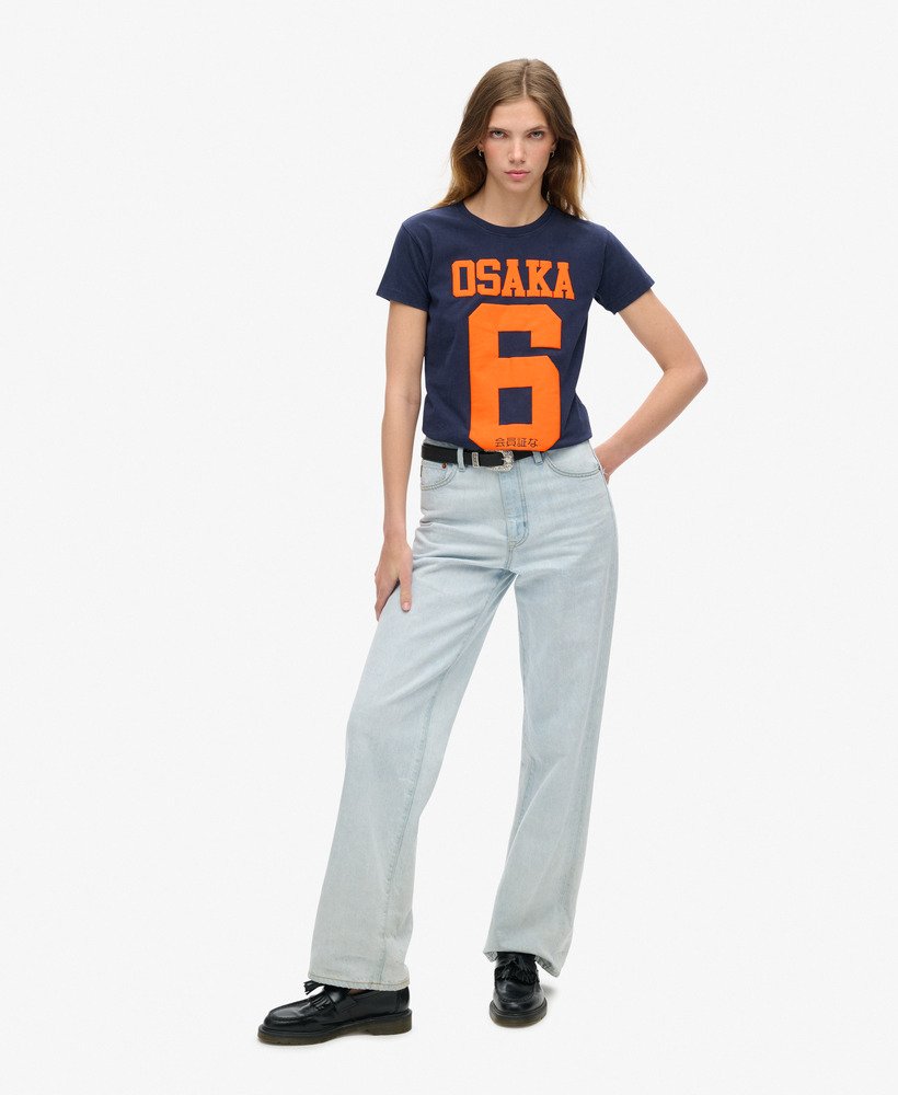 osaka 6 t-shirt met puffprint in diepblauw