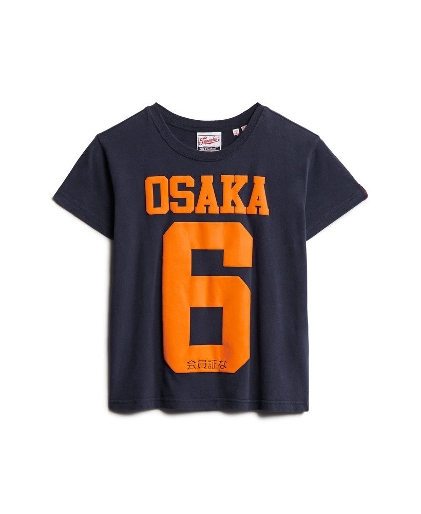 osaka 6 t-shirt met puffprint in diepblauw