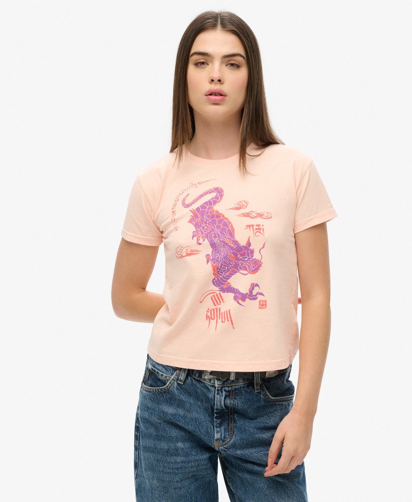 komodo x superdry kailash dragon t-shirt in sweet peach light pink