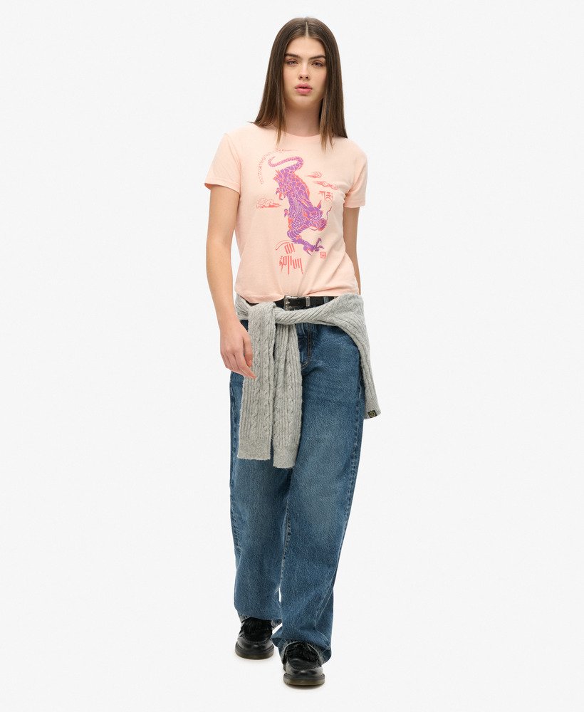 komodo x superdry kailash dragon t-shirt in sweet peach light pink