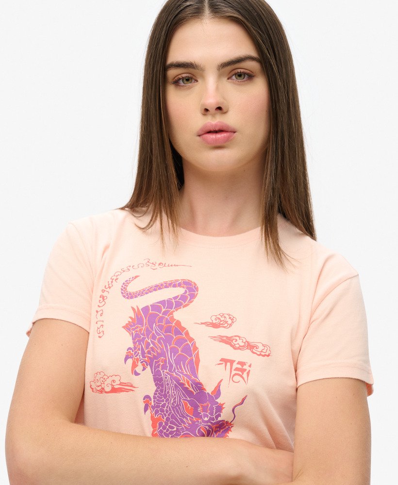 komodo x superdry kailash dragon t-shirt in sweet peach light pink