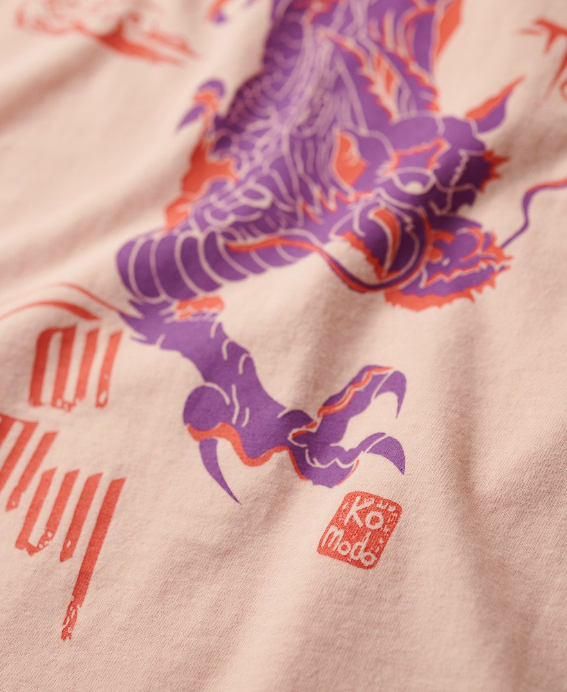 komodo x superdry kailash dragon t-shirt in sweet peach light pink