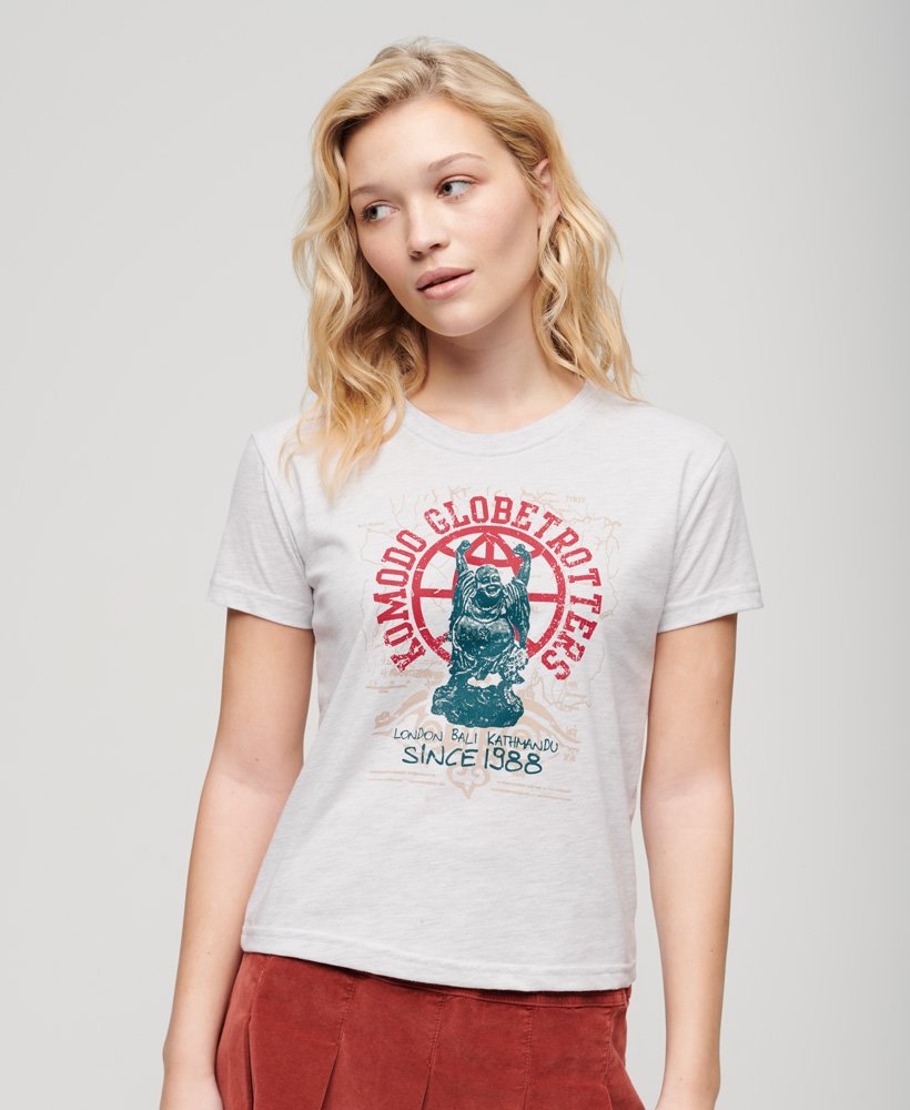 superdry x komodo globetrotter aansluitend t-shirt in ice marl