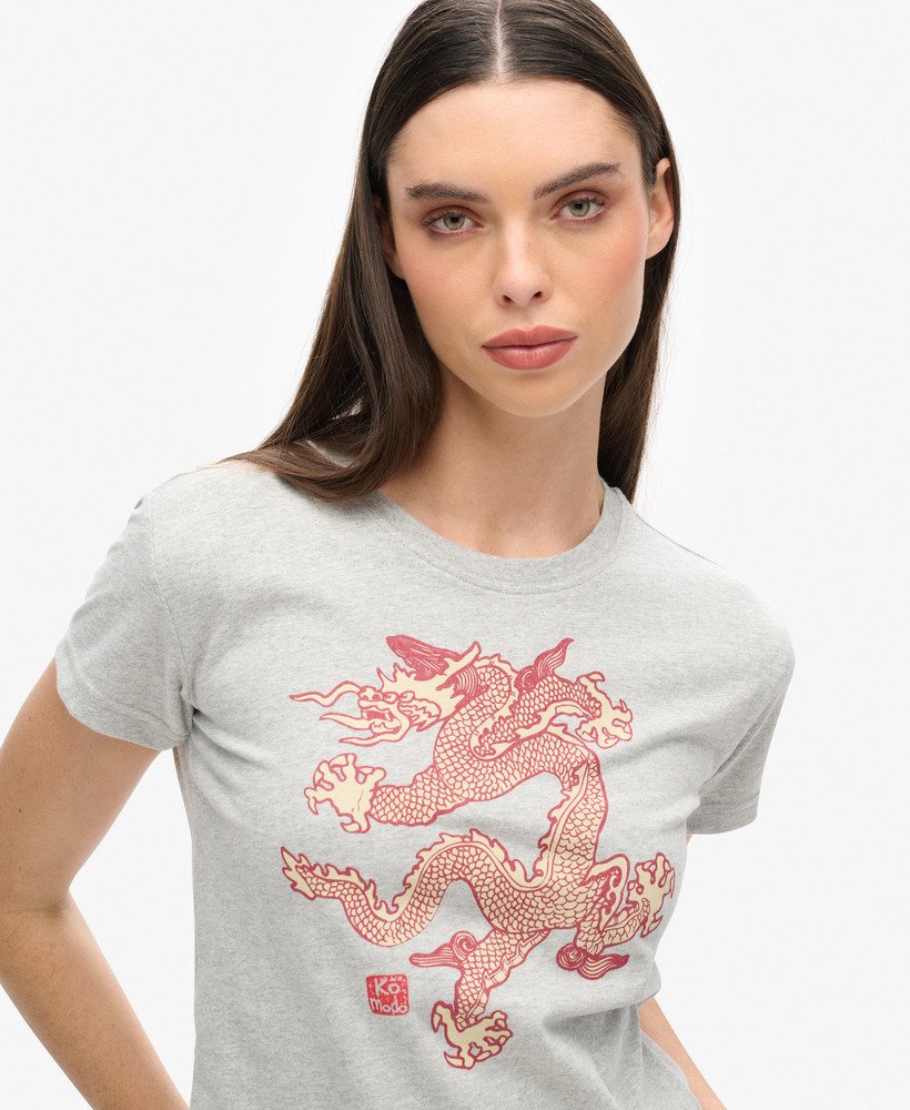 superdry x komodo dragon slim t-shirt in pumice stone beige marl