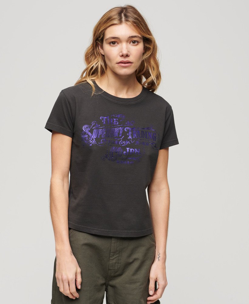 foil workwear getailleerd t-shirt in gewassen zwart