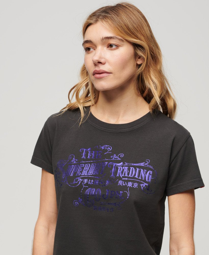foil workwear getailleerd t-shirt in gewassen zwart