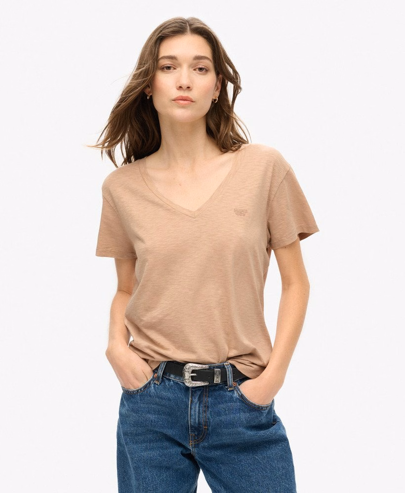 Geborduurd T-shirt met V-hals en slub-structuur