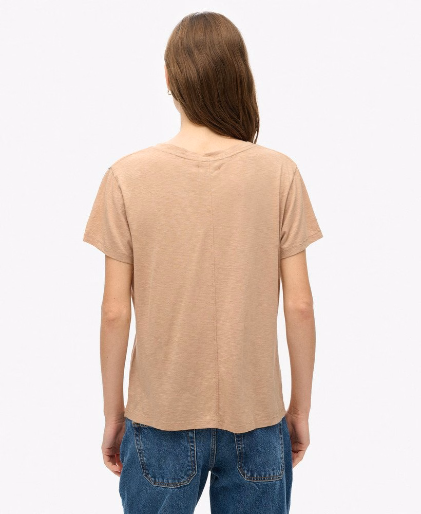 Geborduurd T-shirt met V-hals en slub-structuur