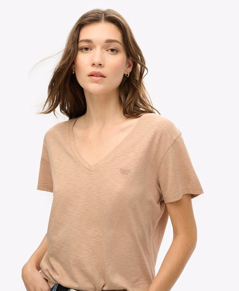 Geborduurd T-shirt met V-hals en slub-structuur