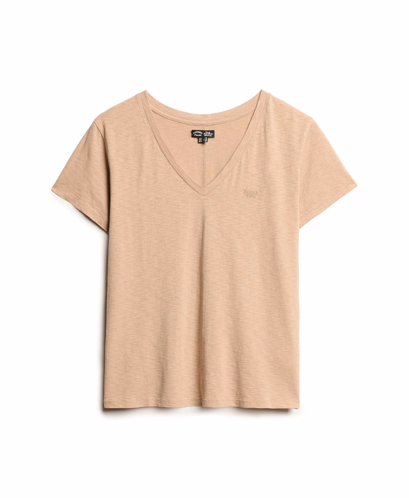 Geborduurd T-shirt met V-hals en slub-structuur