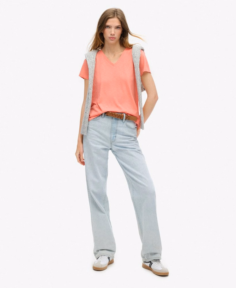 Geborduurd T-shirt met V-hals en slub-structuur