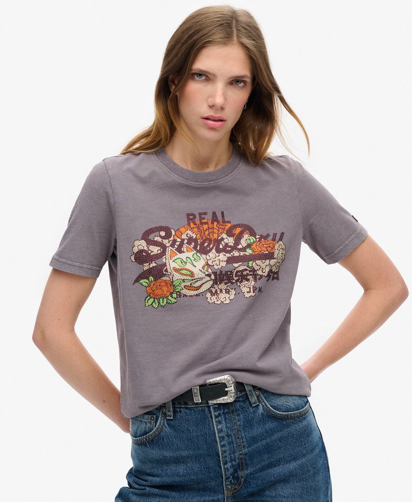 tokyo vintage logo graphic relaxed t-shirt in rock dark grey