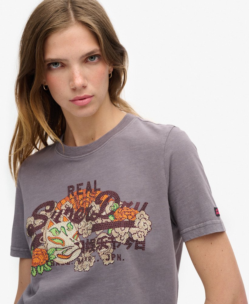 tokyo vintage logo graphic relaxed t-shirt in rock dark grey