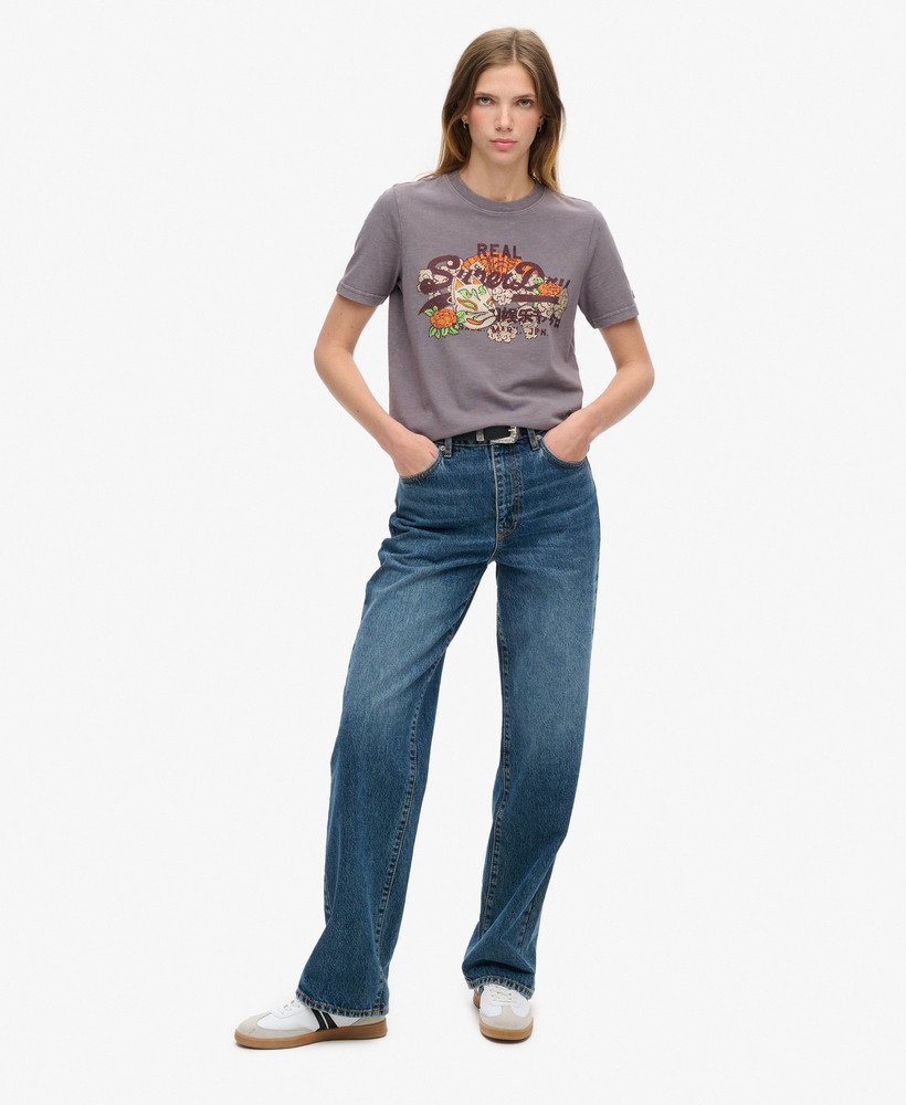 tokyo vintage logo graphic relaxed t-shirt in rock dark grey