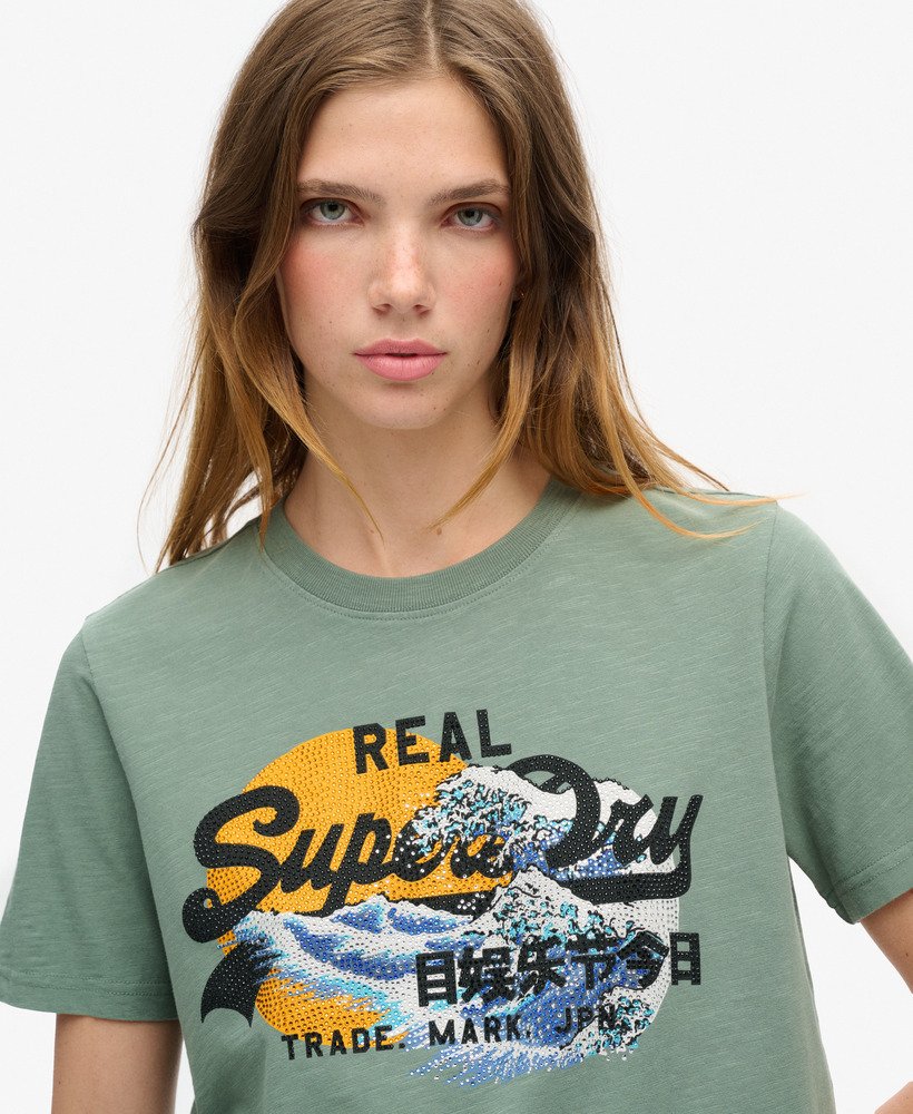 tokyo vintage logo graphic relaxed t-shirt in laurel khaki