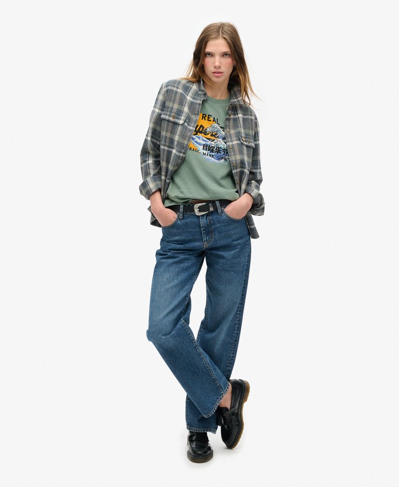 tokyo vintage logo graphic relaxed t-shirt in laurel khaki