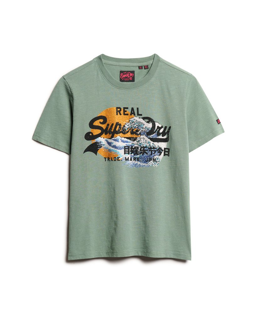 tokyo vintage logo graphic relaxed t-shirt in laurel khaki