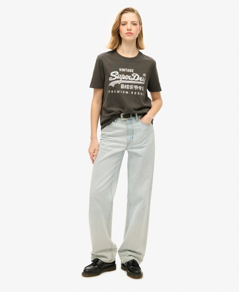 versierd vl graphic t-shirt in gewassen zwart