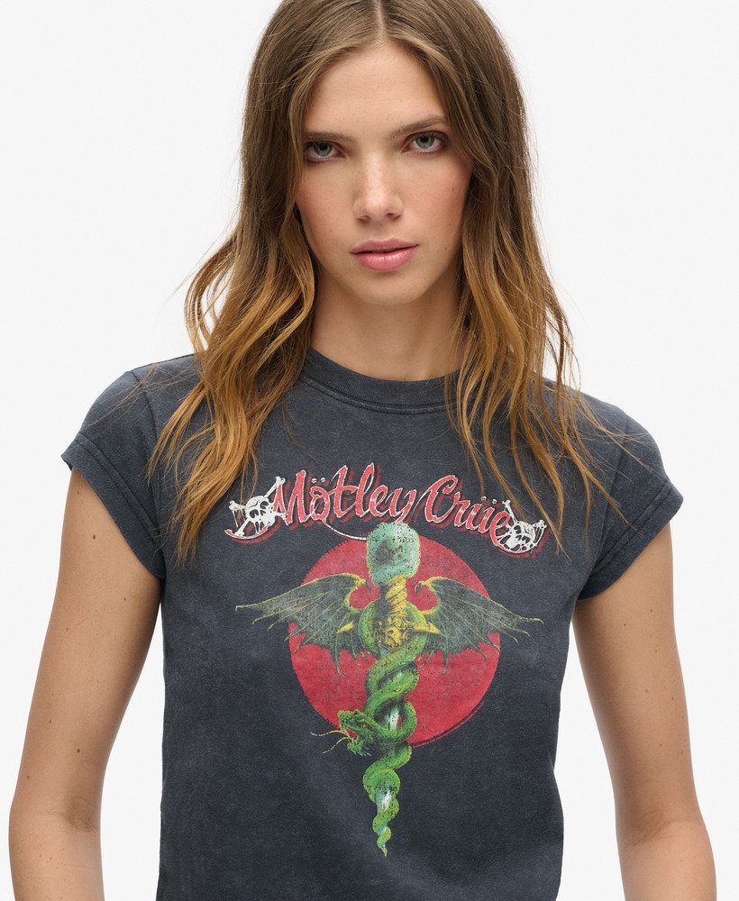 motley crue x superdry t-shirt met korte mouwen in mid backstage black