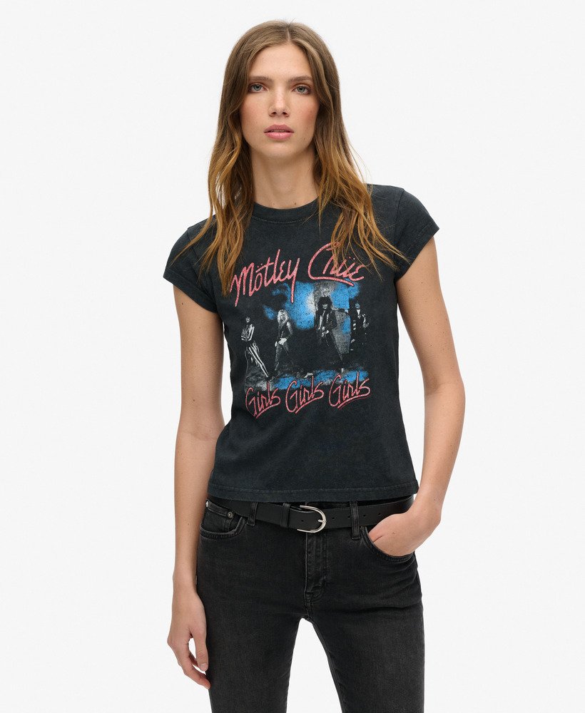 motley crue x superdry t-shirt met korte mouwen in midden-amp zwart