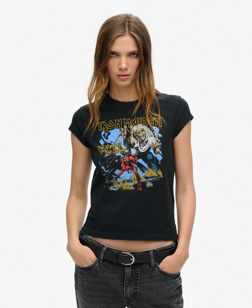 iron maiden x superdry t-shirt met korte mouwen in heavy metal zwart