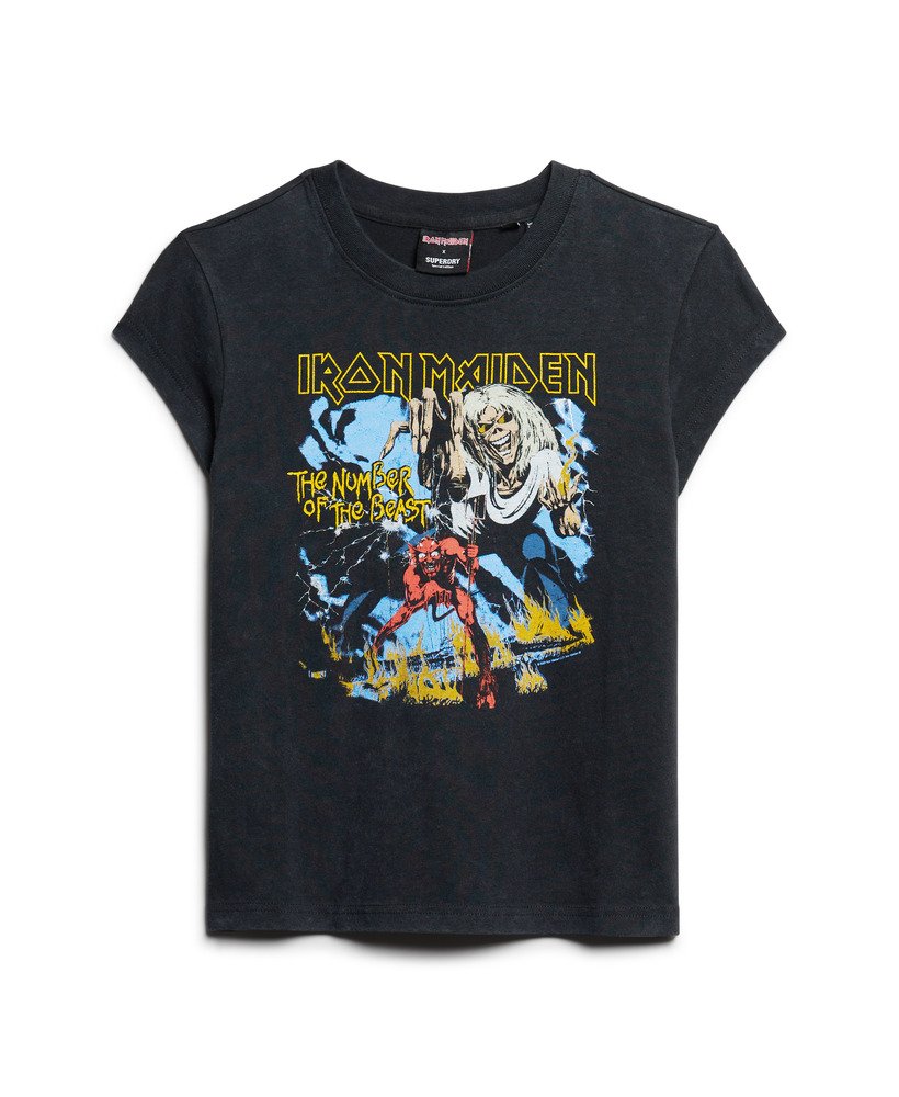 iron maiden x superdry t-shirt met korte mouwen in heavy metal zwart