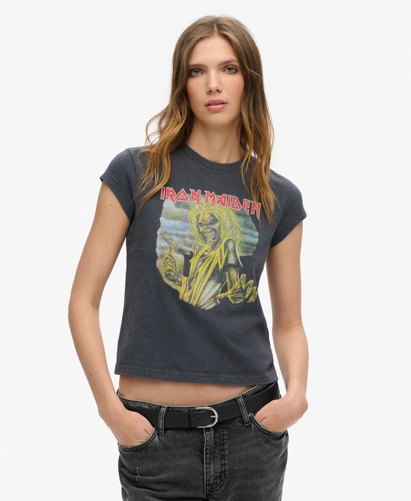 iron maiden x superdry t-shirt met korte mouwen in mid merch black