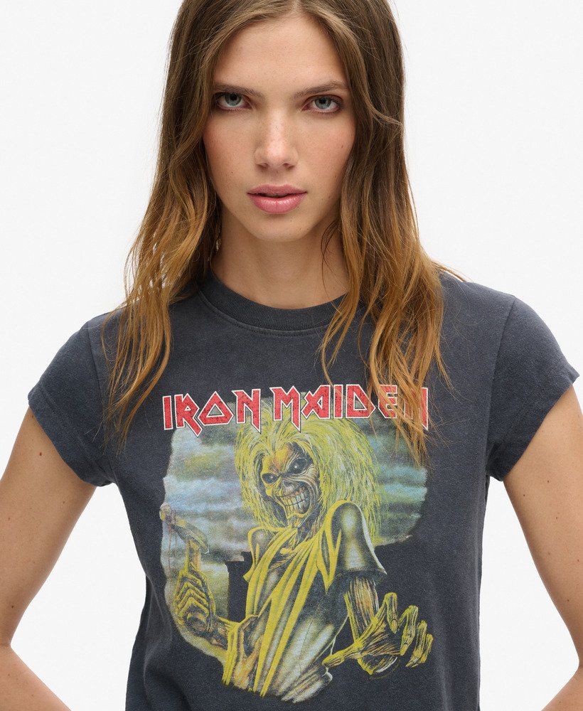 iron maiden x superdry t-shirt met korte mouwen in mid merch black